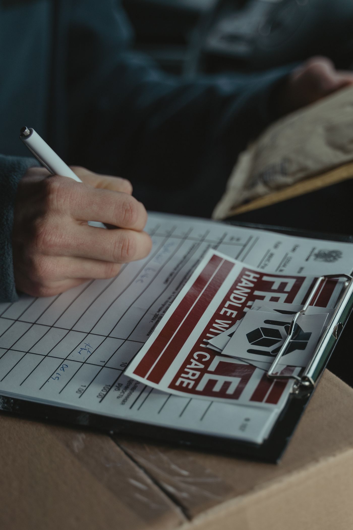 Cargo documentation being completed on a clipboard